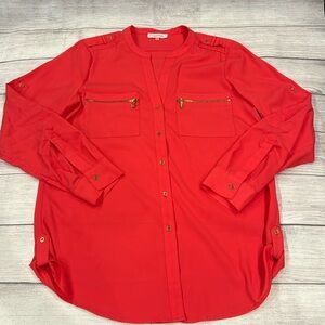 Calvin Klein‎ Ladies Bright Coral Button Front Blouse